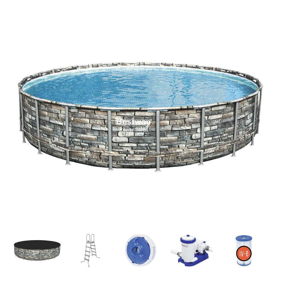 Piscina Bestway Redonda Piedra Filtro + Accesorios 6.71MX1.32M